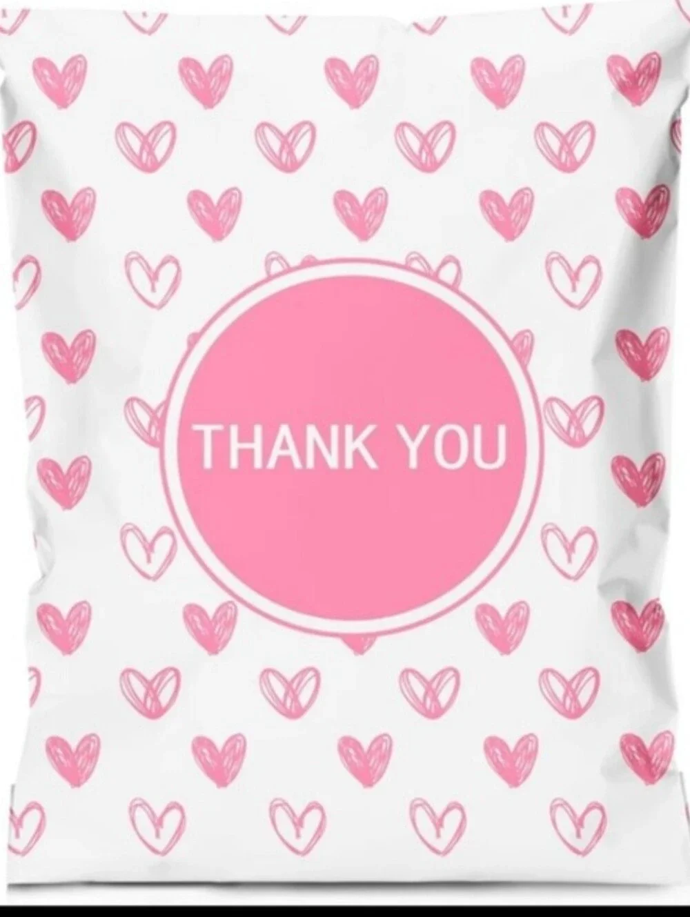 25 (6x9)Pink Heart Thank You Poly Mailer Bag and 25 (4x6) thank you cards